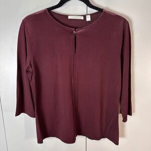 BOSS HUGO BOSS Elenka Burgundy‎ Top Jewel Neck 3/4 Sleeve Elegant Minimalist